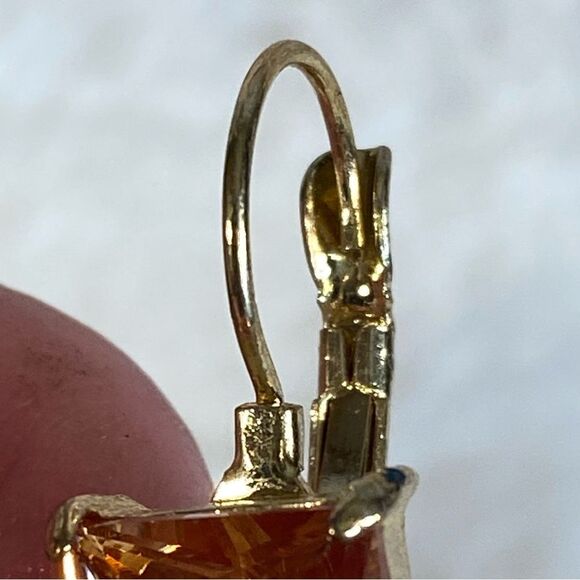 Champagne CZ Yellow Gold Flashed Sterling Silver Emerald-Cut Leverback Earrings - Picture 5 of 6